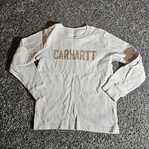 Carhartt Kids Long Sleeve Graphic T-Shirt Cream Animal Camo Logo Size 6